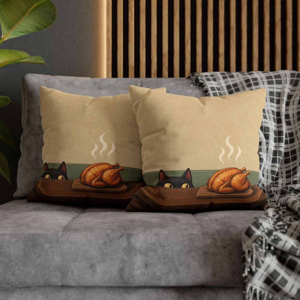 Quality Control – Cat Kitchen Art with a Roast Resting on the Board – Pillow / Cover