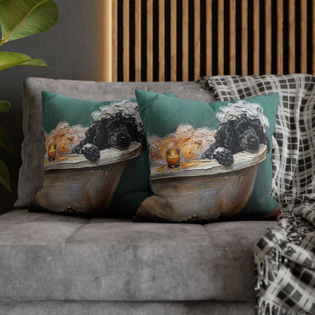 "Spa Day" - Poodle Throw Pillow - Dog Lover Wall Art Home Decor