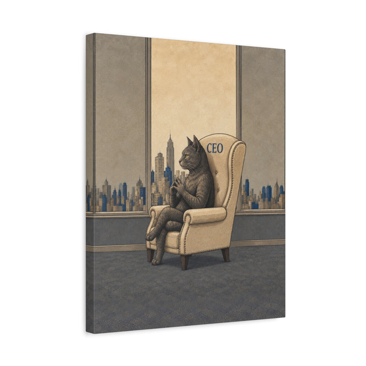 Chief Executive Officer – Funny Office Decor with a Leather Chair and Skyline – Canvas / Framed Canvas