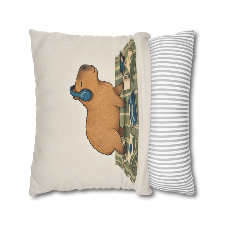 Vinyl Sunday – Vinyl Record Decor with Headphones on a Rug – Pillow / Cover