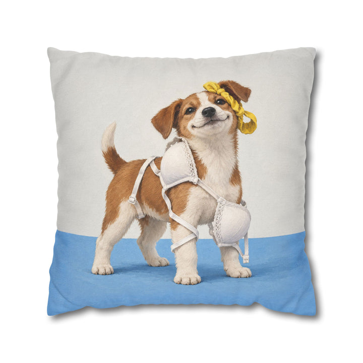 Delicates Down – Laundry Room Art with a Puppy in Tangled Straps – Pillow / Cover