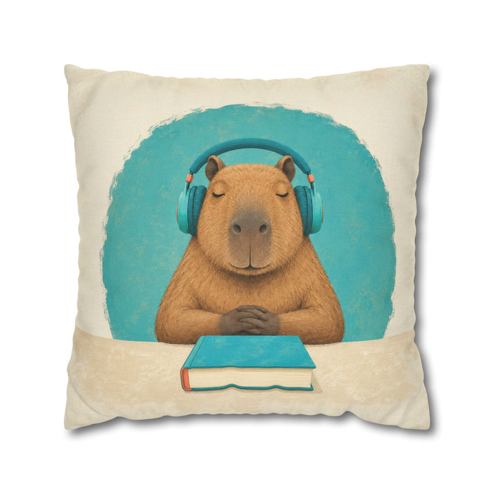 Study Break – Dorm Room Decor with Headphones and a Calm Capybara – Pillow / Cover