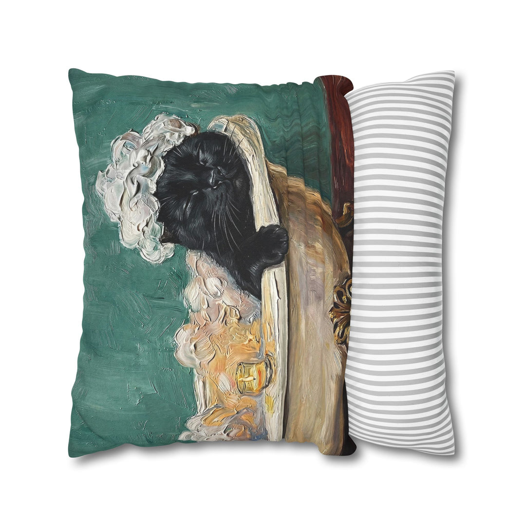 "Spa Day" - Black Throw Pillow - Cat Lover Home Decor