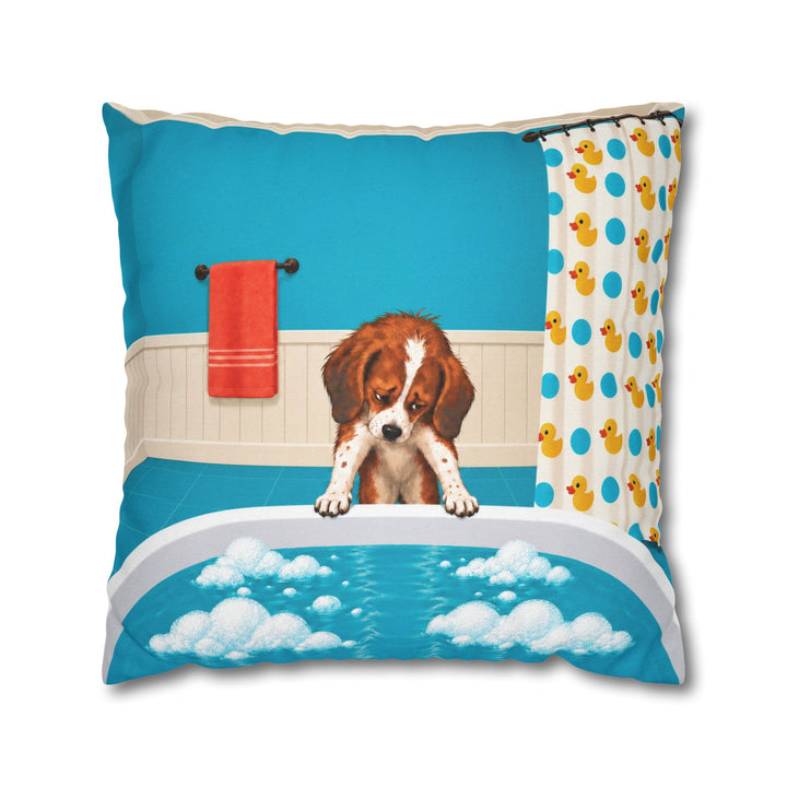 Bath Time Protest – Funny Bathroom Art with a Reluctant Droopy Dog – Pillow / Cover