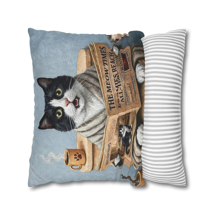 "Morning Business" - Tuxedo Throw Pillow - Cat Lover Home Decor