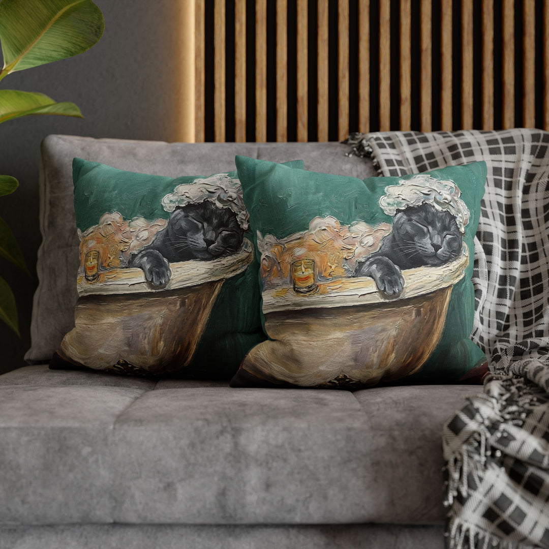 "Spa Day" - Solid Grey Pillow Cover - Cat Lover Home Decor