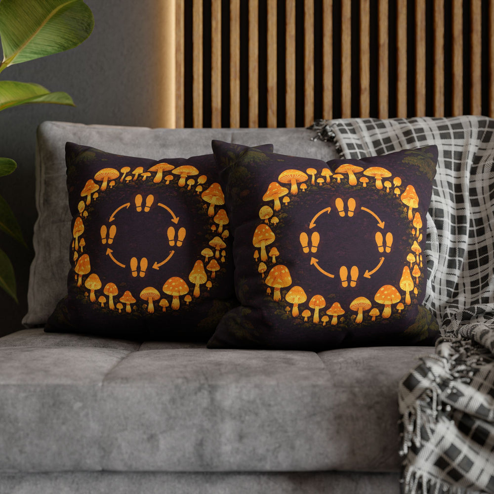 Midnight Mushroom Circle – Mushroom Wall Art with a Glowing Fairy Ring – Pillow / Cover