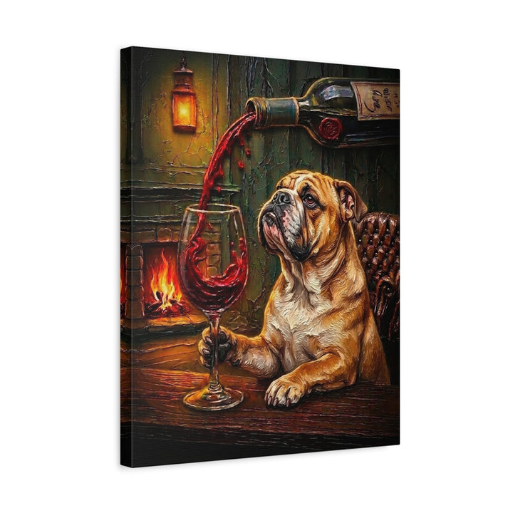 "Wine & Woof" - English Bulldog Vertical Canvas - Dog Lover Wall Art
