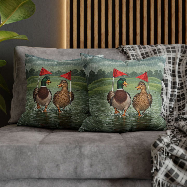 Rain Delay – Golf Wall Art with Two Ducks on a Flooded Green – Pillow / Cover