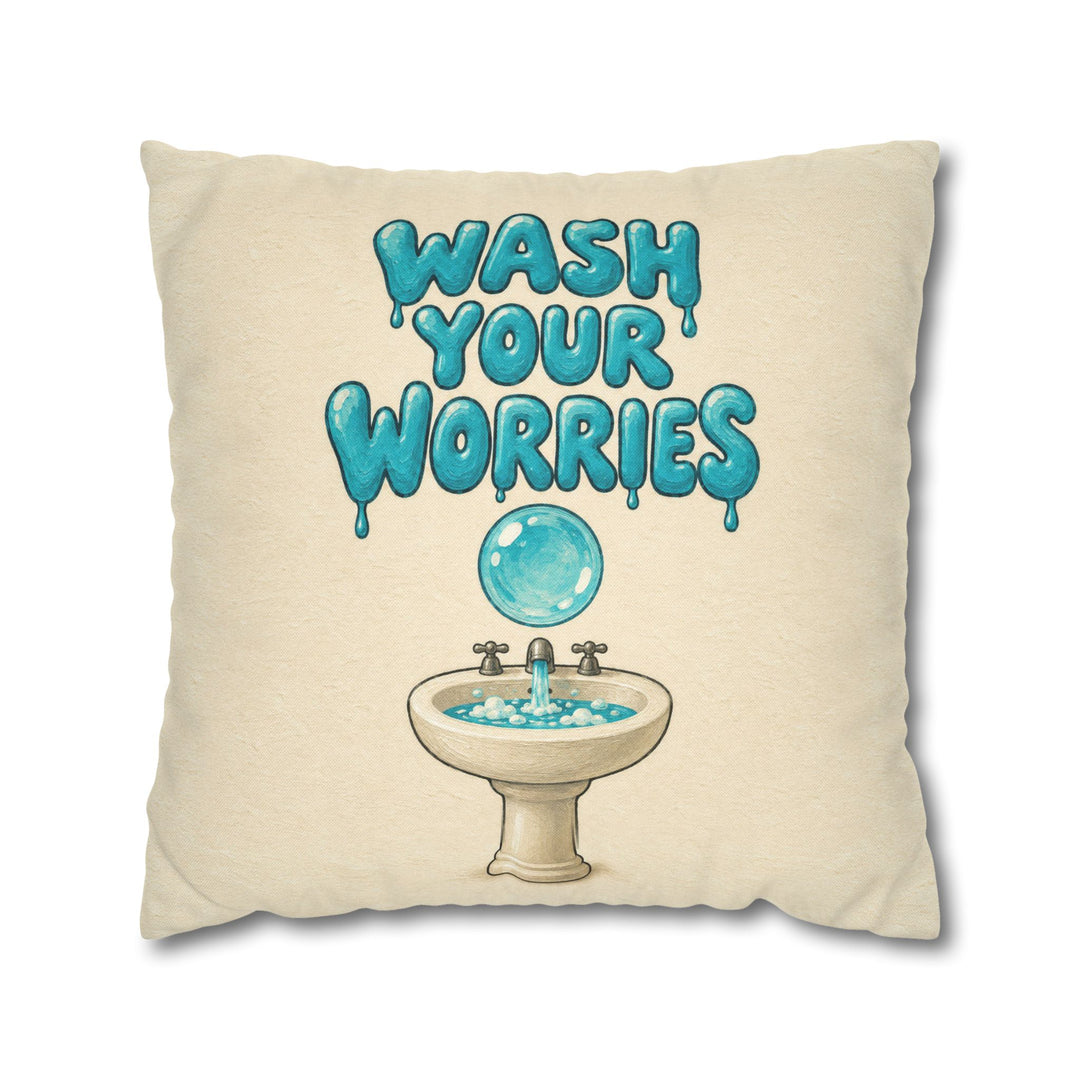 Wash Your Worries – Bathroom Wall Art with Soap Bubble Lettering – Pillow / Cover