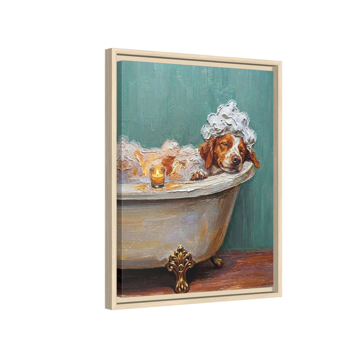 "Spa Day" - Brittany Spaniel Vertical Framed Canvas - Dog Lover Wall Art
