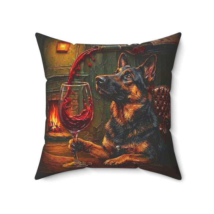 "Wine & Woof" - German Shepherd Throw Pillow - Dog Lover Home Decor