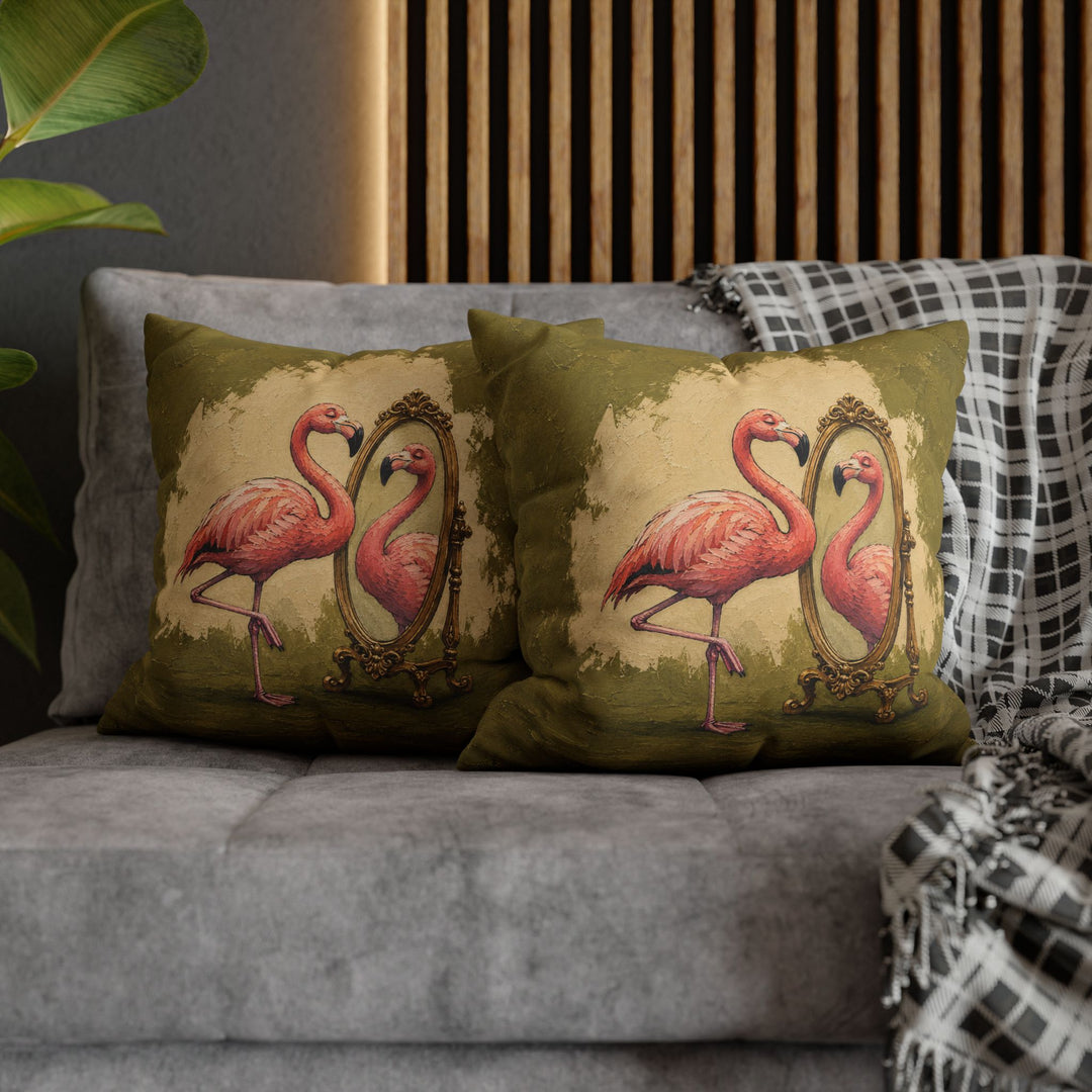 Flamingo Standards – Funny Bathroom Art with a Gilded Mirror Inspection – Pillow / Cover