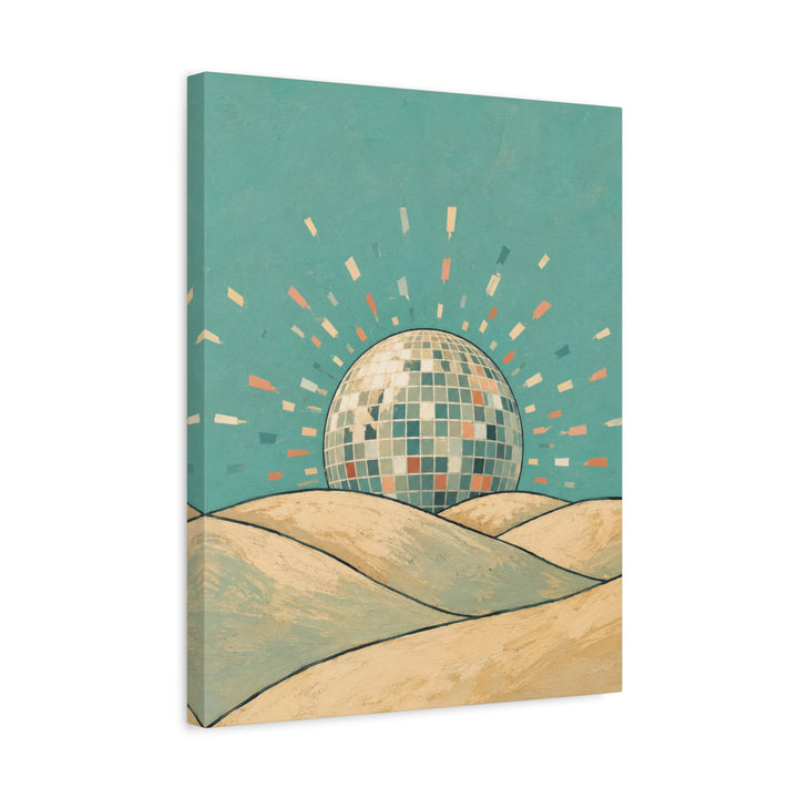 Disco Ball Sunrise – Funky Wall Art with a Mirrored Sphere Over the Hills – Canvas / Framed Canvas