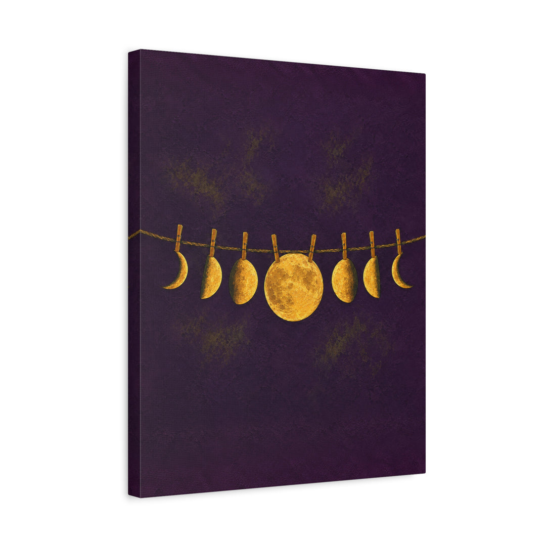 Moon Phase Garland – Celestial Wall Art with Phases Strung on a Line – Canvas / Framed Canvas