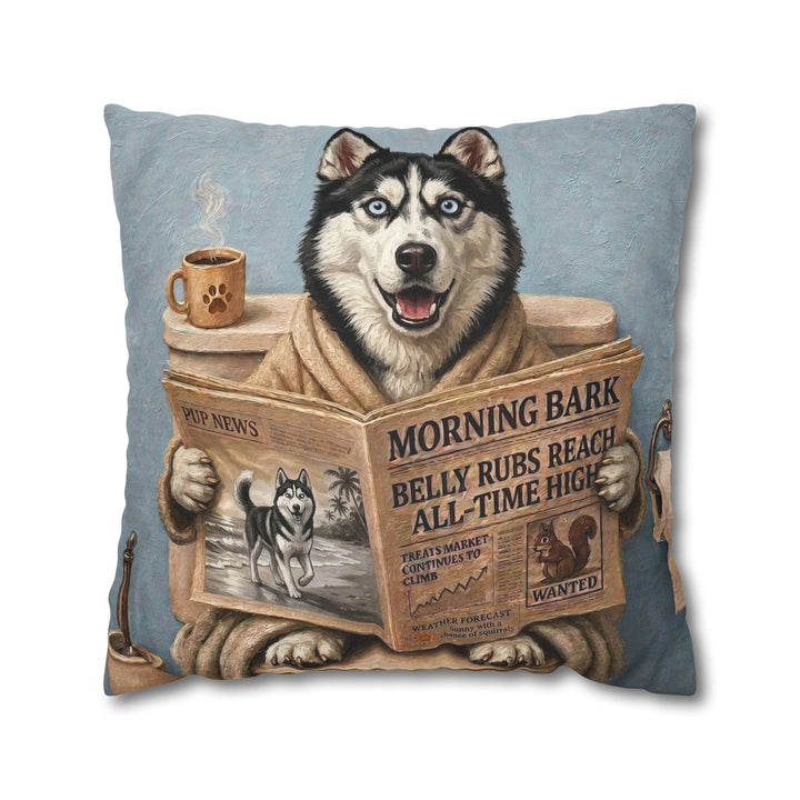 "Morning Business" - Husky Pillow Cover - Dog Lover Home Decor