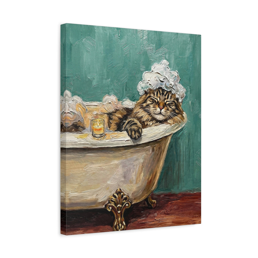 "Spa Day" - Fluffy Tabby Longhair Vertical Canvas - Cat Lover Wall Art