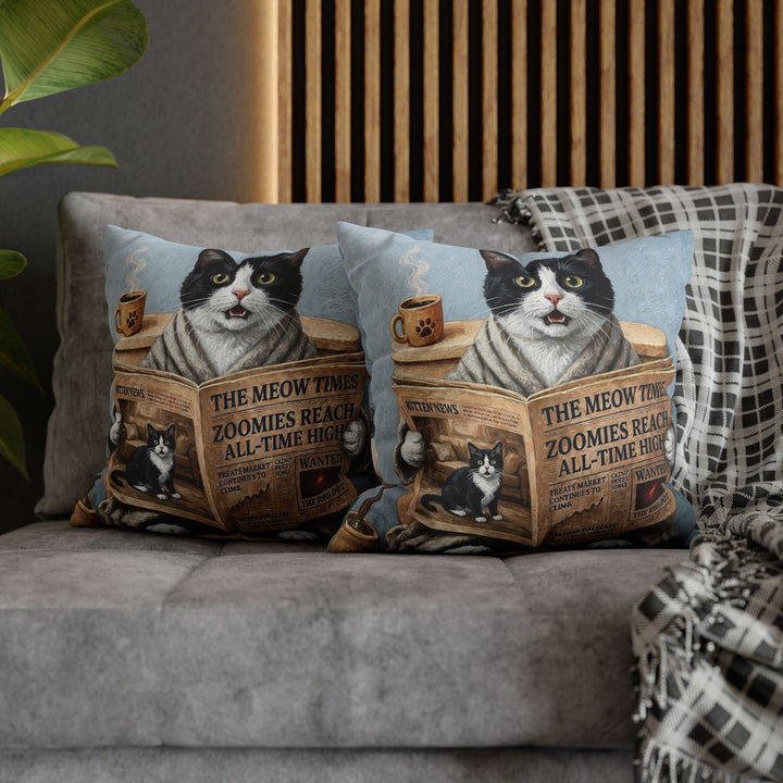 "Morning Business" - Tuxedo Throw Pillow - Cat Lover Home Decor