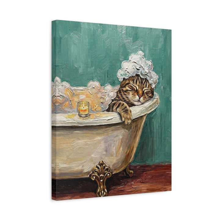 "Spa Day" - Classic Tabby Vertical Canvas - Cat Lover Wall Art