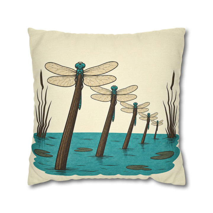 Dragonfly Airfield – Dragonfly Art with a Reed Stem Runway Lineup – Pillow / Cover