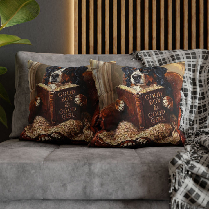 "Evening Read" - Bernese Mountain Dog Throw Pillow - Dog Lover Home Decor