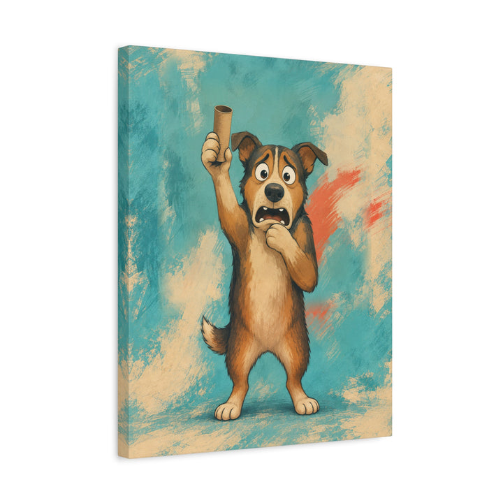 Out of Paper – Funny Bathroom Art with a Panicked Dog – Canvas / Framed Canvas