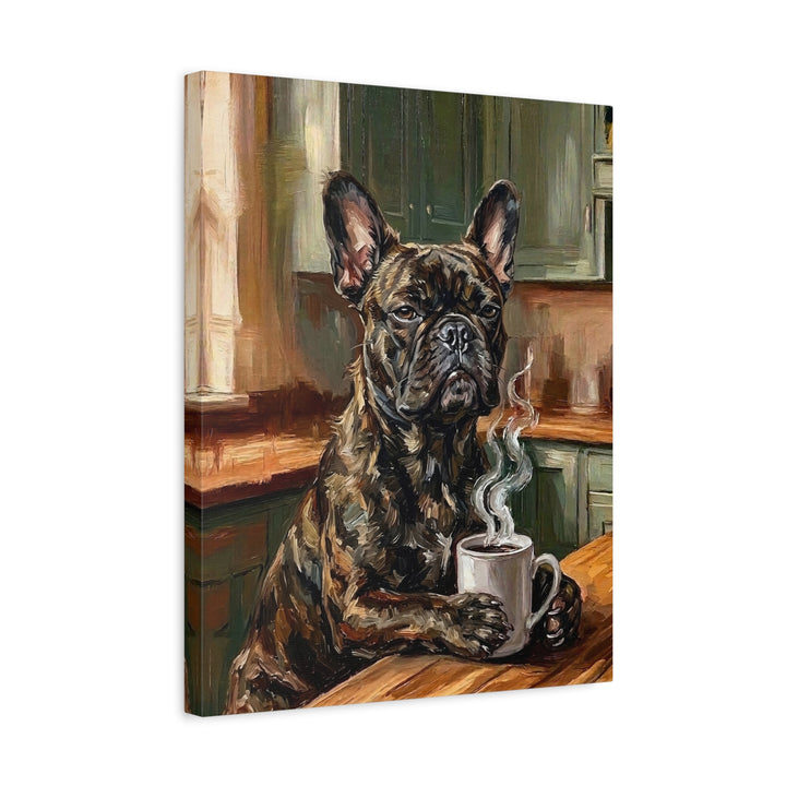 "Before Coffee" - French Bulldog Vertical Canvas - Dog Lover Wall Art
