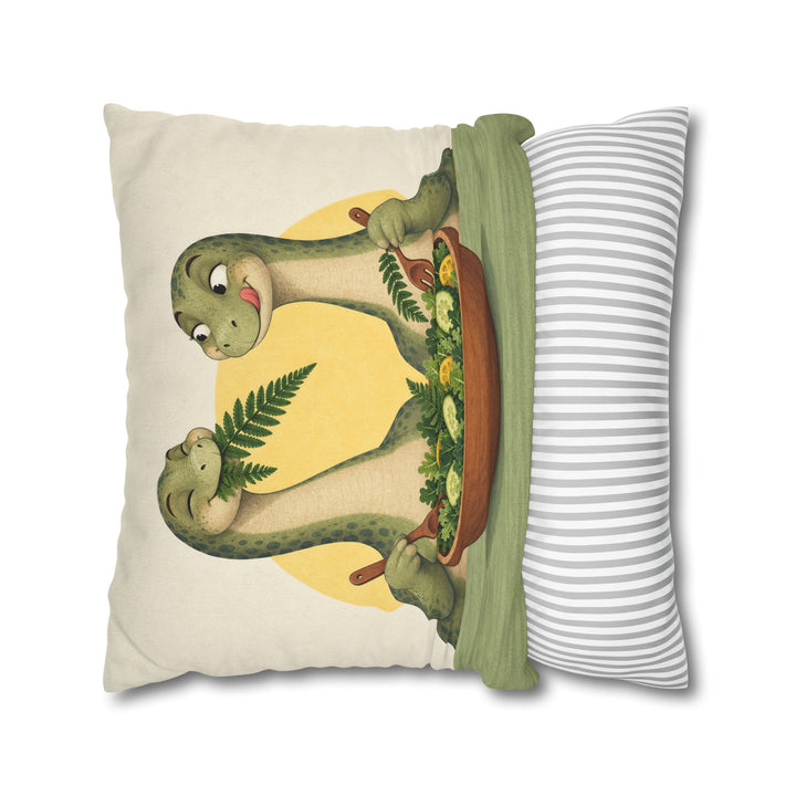 Herbivore Brunch Club – Dinosaur Decor with Long Necks Sharing a Salad – Pillow / Cover