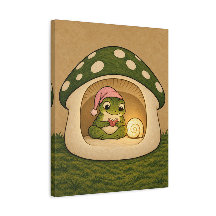 Bedtime Story – Frog Decor with a Nightcap and Snail Shell Lamp – Canvas / Framed Canvas