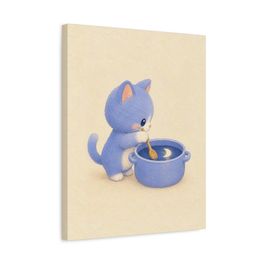 Moon Soup – Kawaii Room Decor with a Cat Stirring the Sky – Canvas / Framed Canvas
