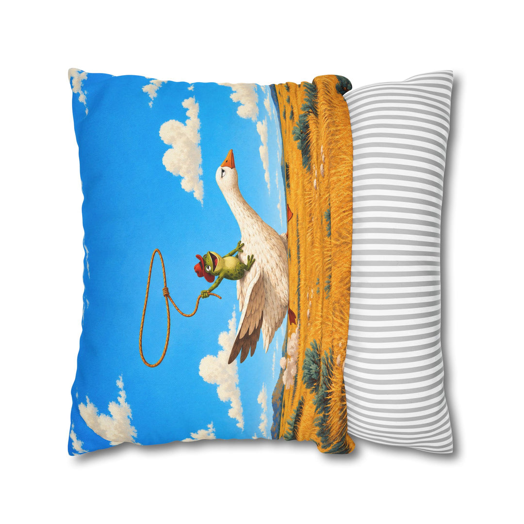 The Getaway – Cowboy Art with a Frog Riding a Dignified Steed – Pillow / Cover