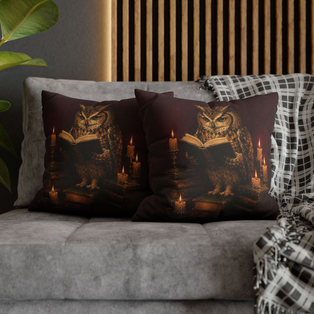 Candlelight Scholar – Dark Academia Decor with an Owl and Dripping Wax – Pillow / Cover