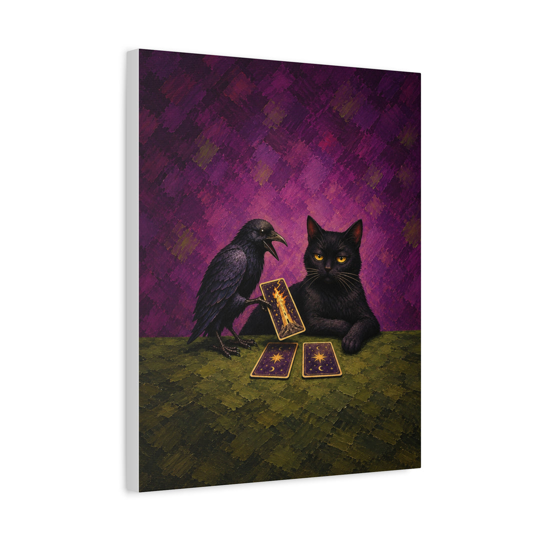 The Reading – Witchy Wall Art with a Raven Dealing Tarot Cards – Canvas / Framed Canvas