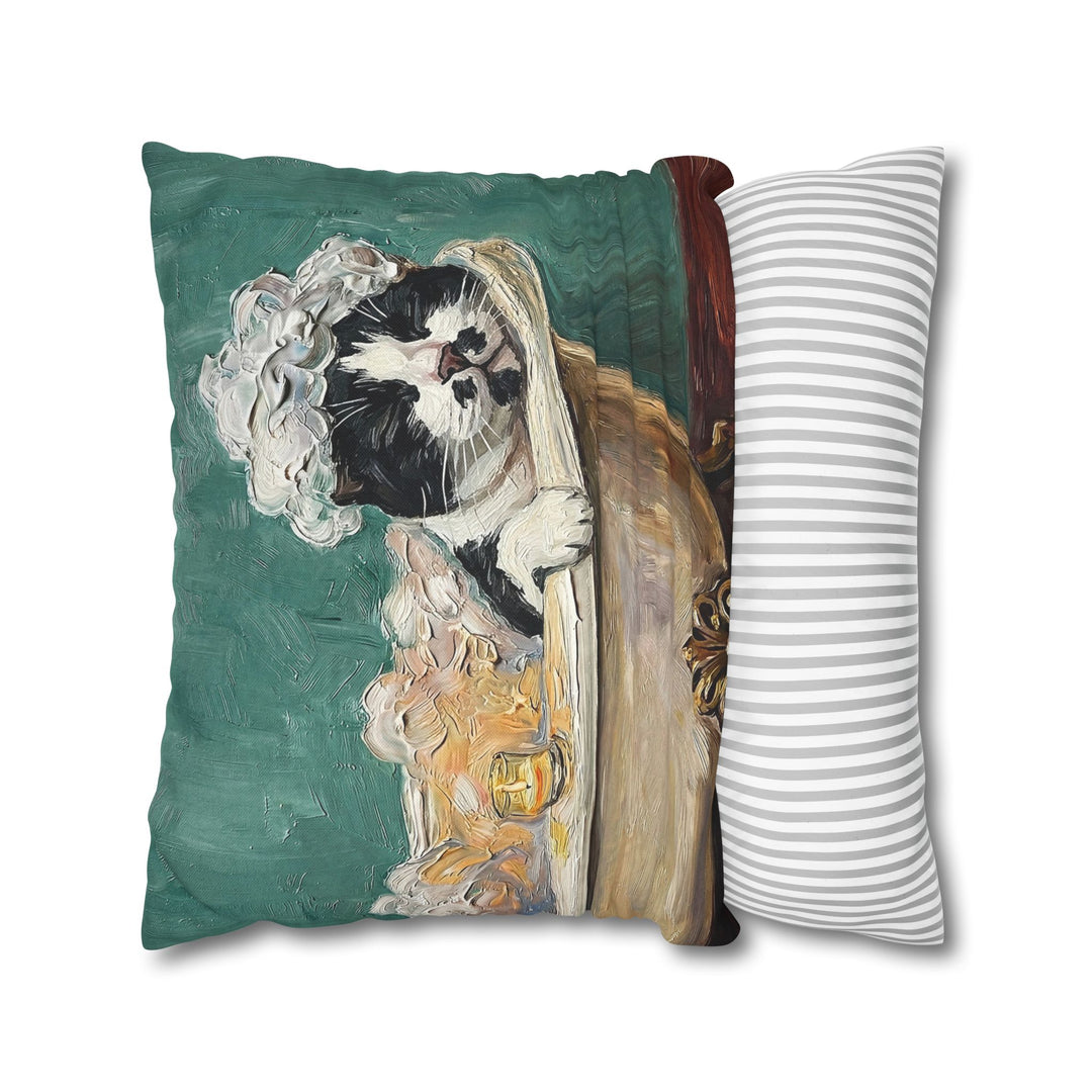 "Spa Day" - Black & White Bicolor Throw Pillow - Cat Lover Home Decor