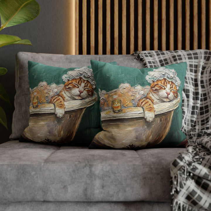 "Spa Day" - Orange & White Tabby Pillow Cover - Cat Lover Home Decor