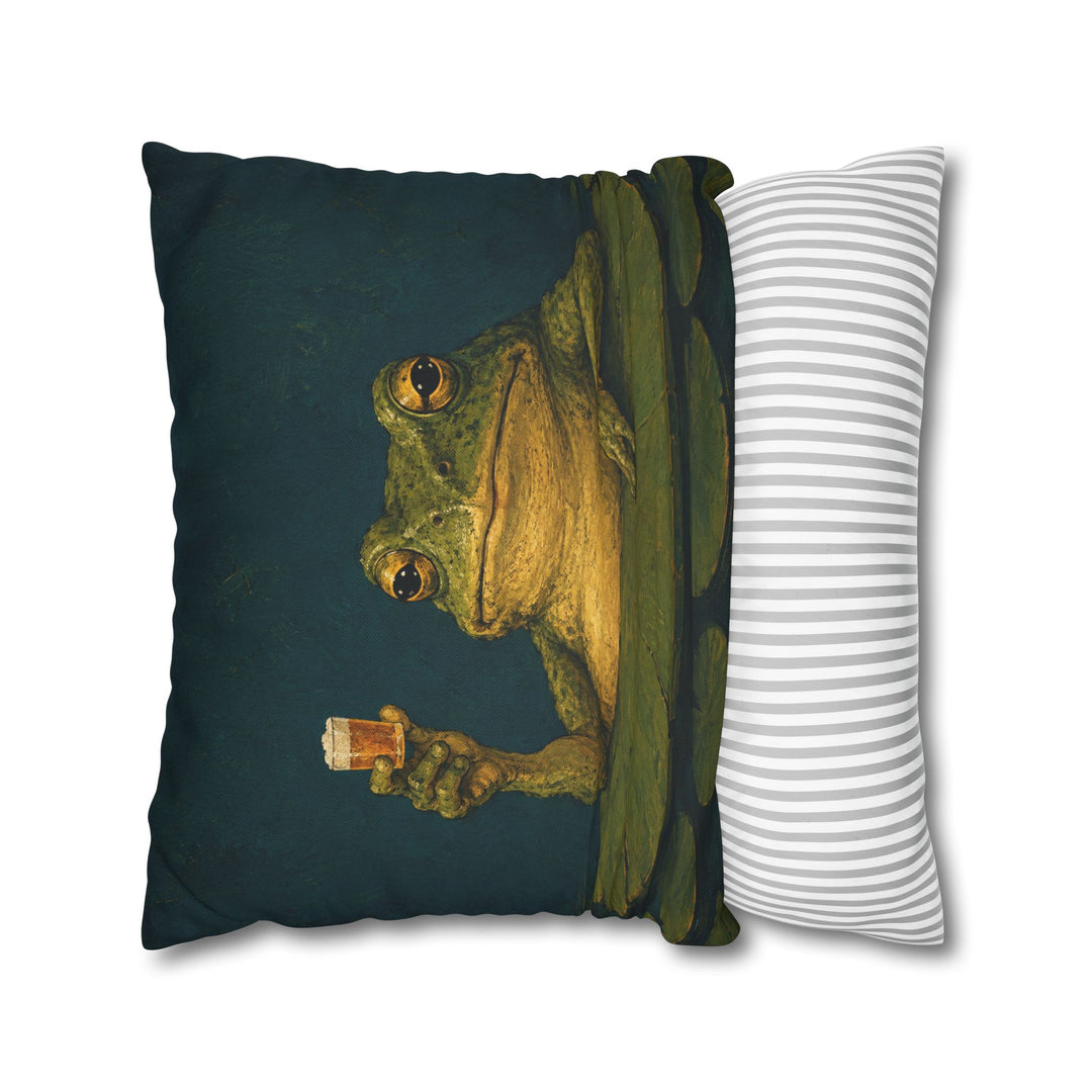 Hoppy Hour – Beer Wall Art with a Frog at a Lily Pad Bar – Pillow / Cover