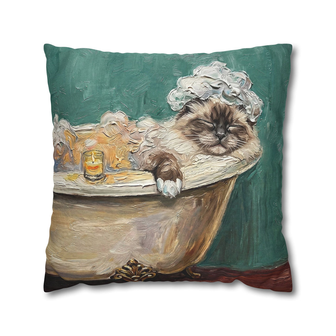 "Spa Day" - Fluffy Colorpoint Throw Pillow - Cat Lover Home Decor