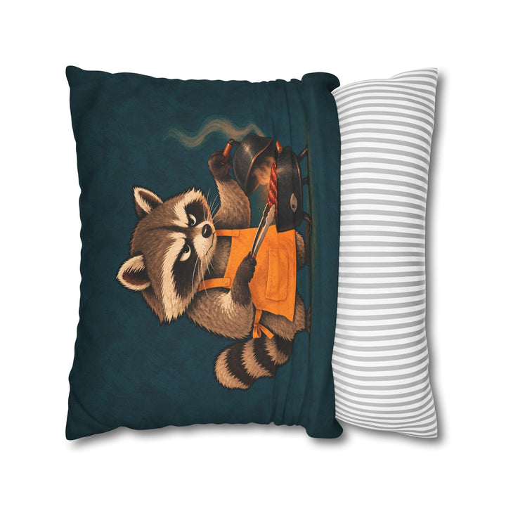The Pit Boss – BBQ Wall Art with a Raccoon and a Tiny Smoker – Pillow / Cover