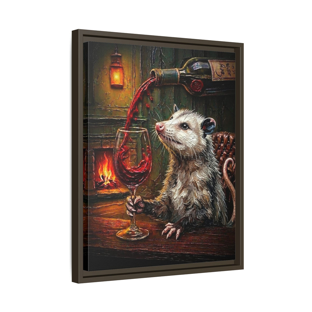 "Wine & Spirit" - Opossum Vertical Framed Canvas - Spirit Animal Wall Art