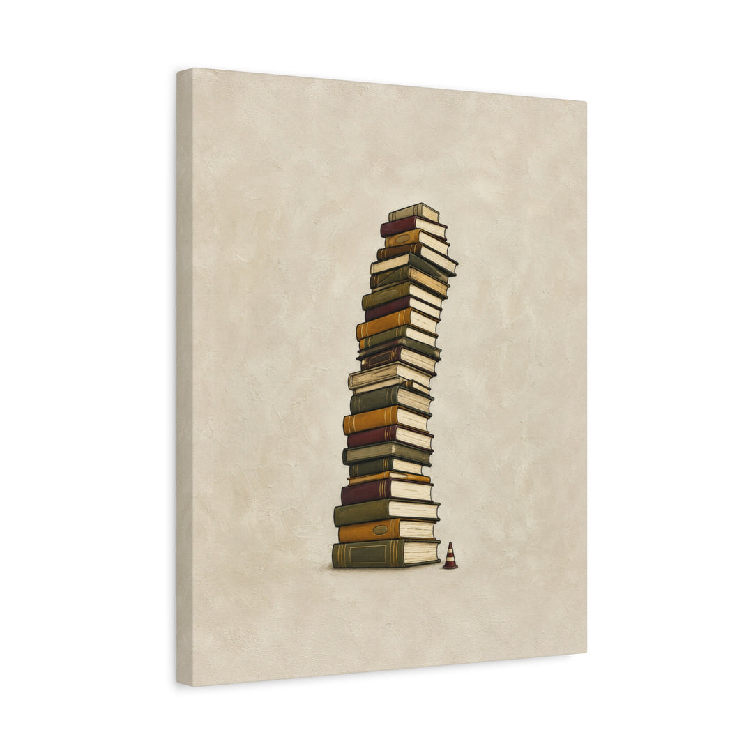 TBR Tower – Bookshelf Art with a Leaning Stack and a Cone – Canvas / Framed Canvas