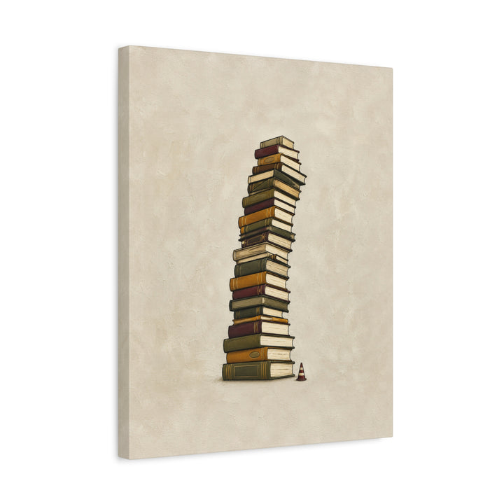 TBR Tower – Bookshelf Art with a Leaning Stack and a Cone – Canvas / Framed Canvas