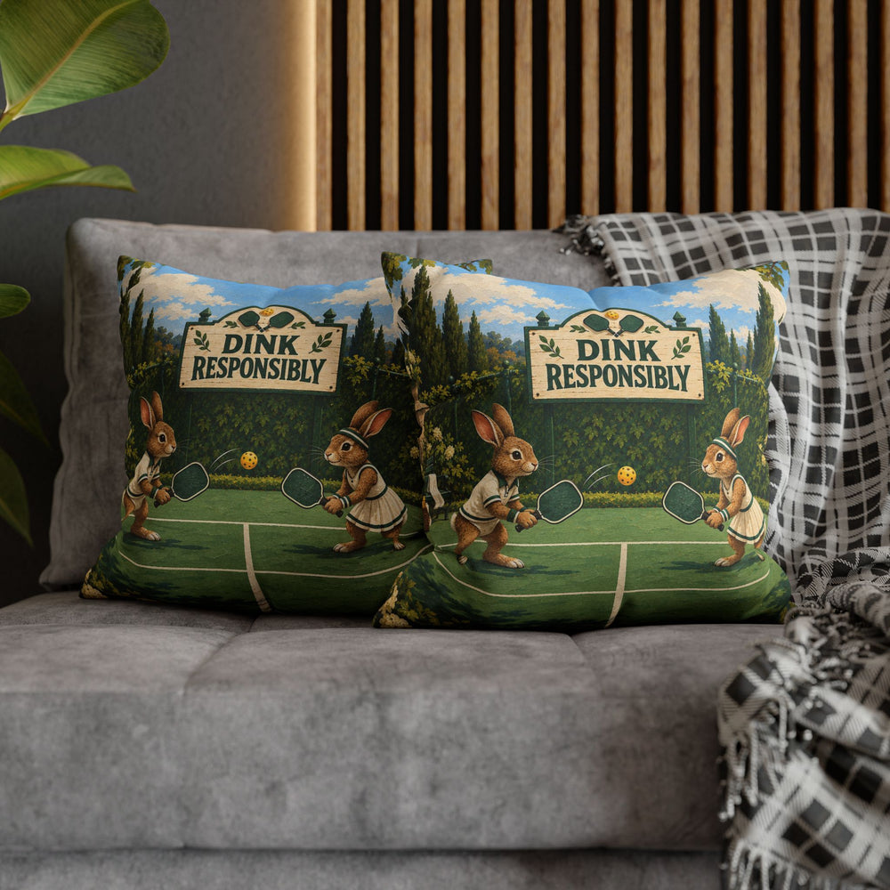 Dink Responsibly – Pickleball Art with Two Rabbits at the Kitchen Line – Pillow / Cover