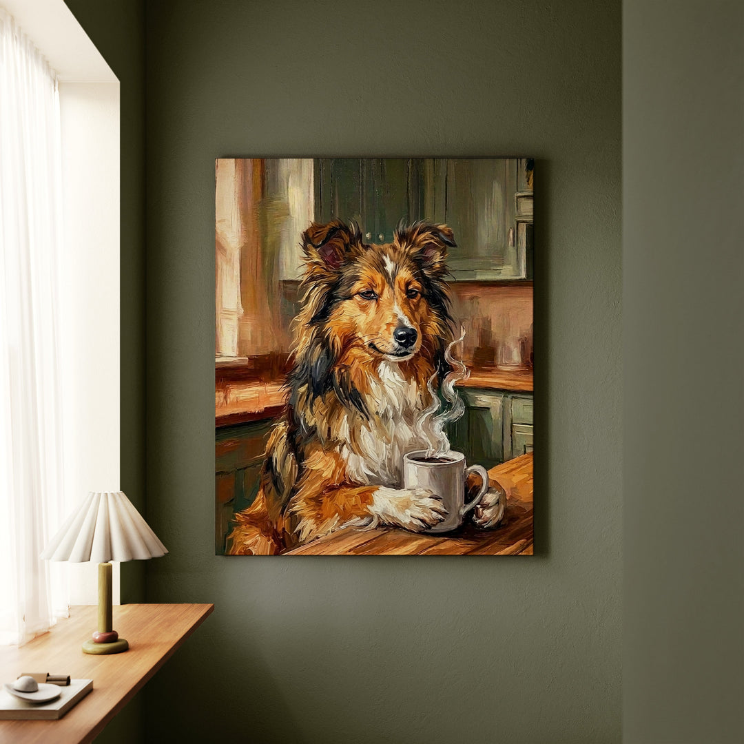 Shetland Sheepdog Before Coffee Canvas