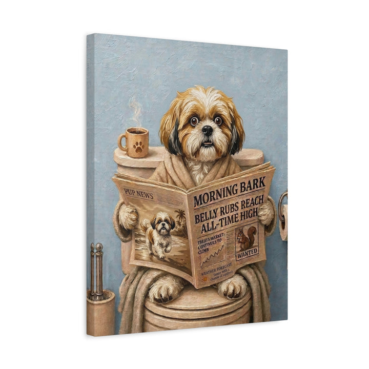 "Morning Business" - Shih Tzu Vertical Canvas - Dog Lover Wall Art