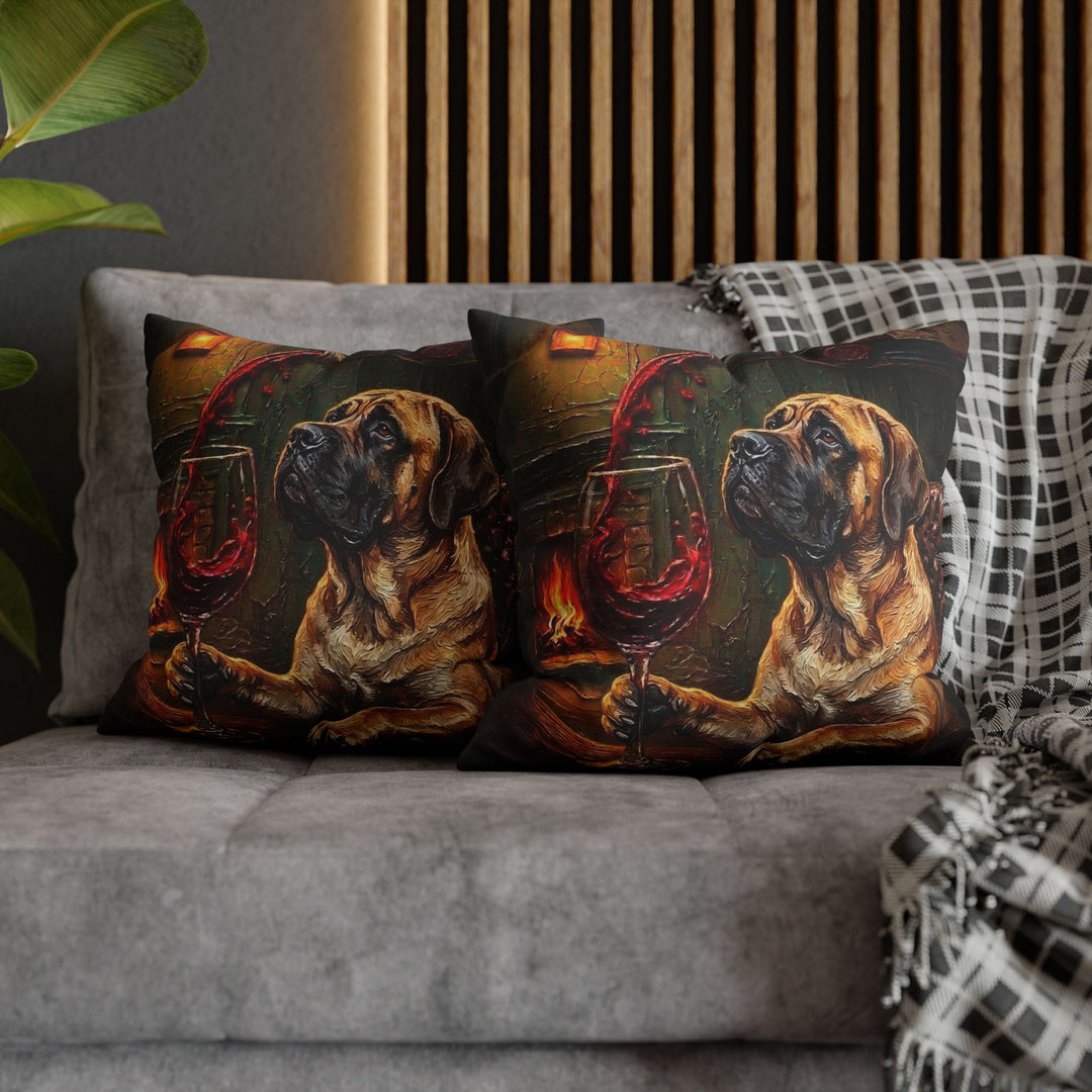 "Wine & Woof" - Mastiff Throw Pillow - Dog Lover Home Decor