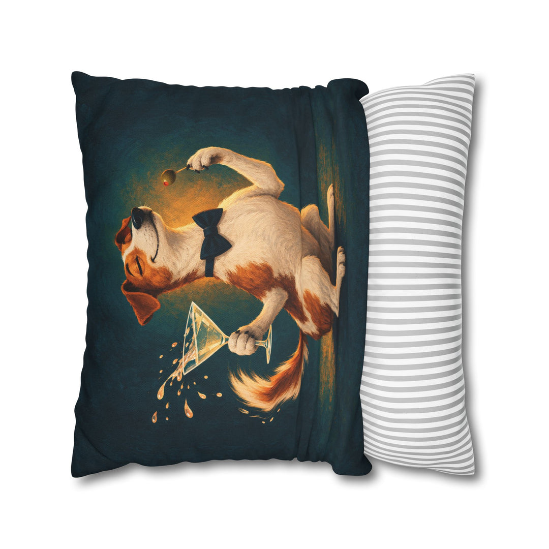 Dry Martini, Wet Nose – Cocktail Wall Art with a Speared Olive and a Paw – Pillow / Cover