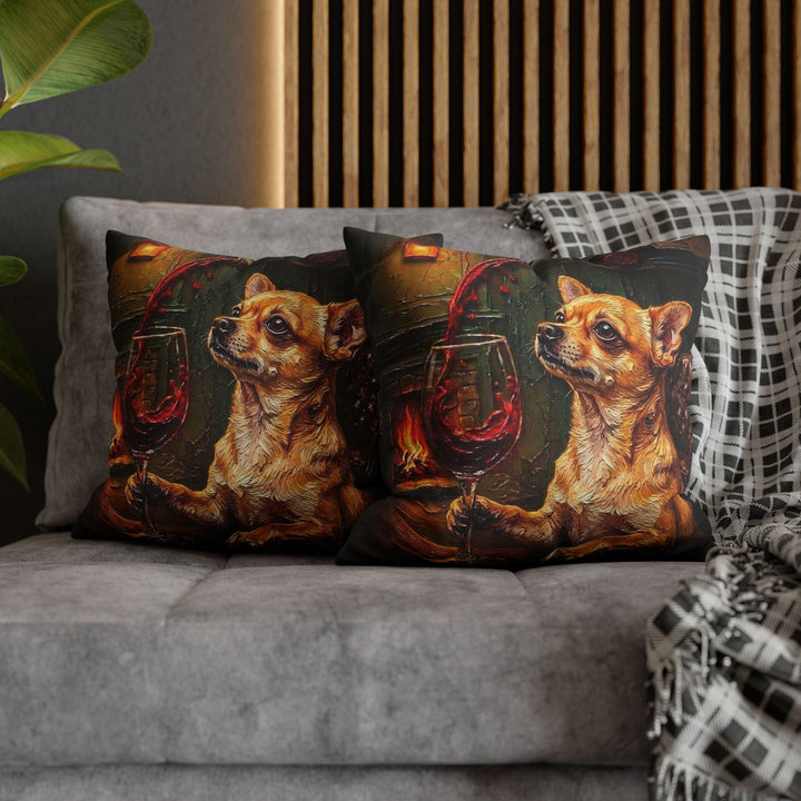 "Wine & Woof" - Chihuahua Pillow Cover - Dog Lover Home Decor