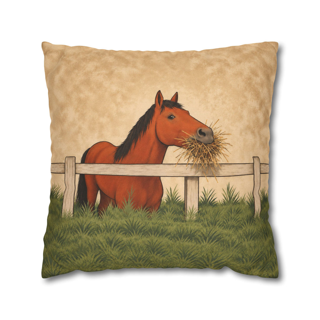 Hay There – Equestrian Art with a Fence Greeting and Full Mouth – Pillow / Cover