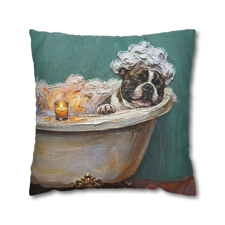 "Spa Day" - French Bulldog Pillow Cover - Dog Lover Wall Art Home Decor