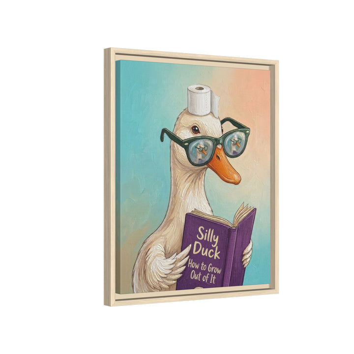 "Silly Duck" - Duck Vertical Framed Canvas - Animal Book Humor Wall Art